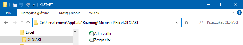 Szablony zapisane w folderze XLSTART są dla Excela inspiracją do zawartości nowych plików oraz nowych arkuszy