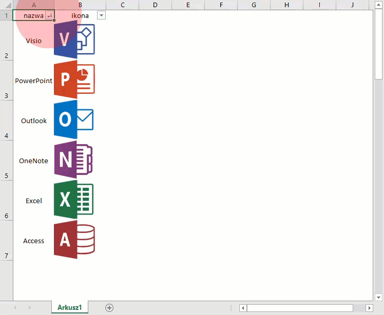 Jak dodać do arkusza Excela obrazy, żeby się sortowały i filtrowały?